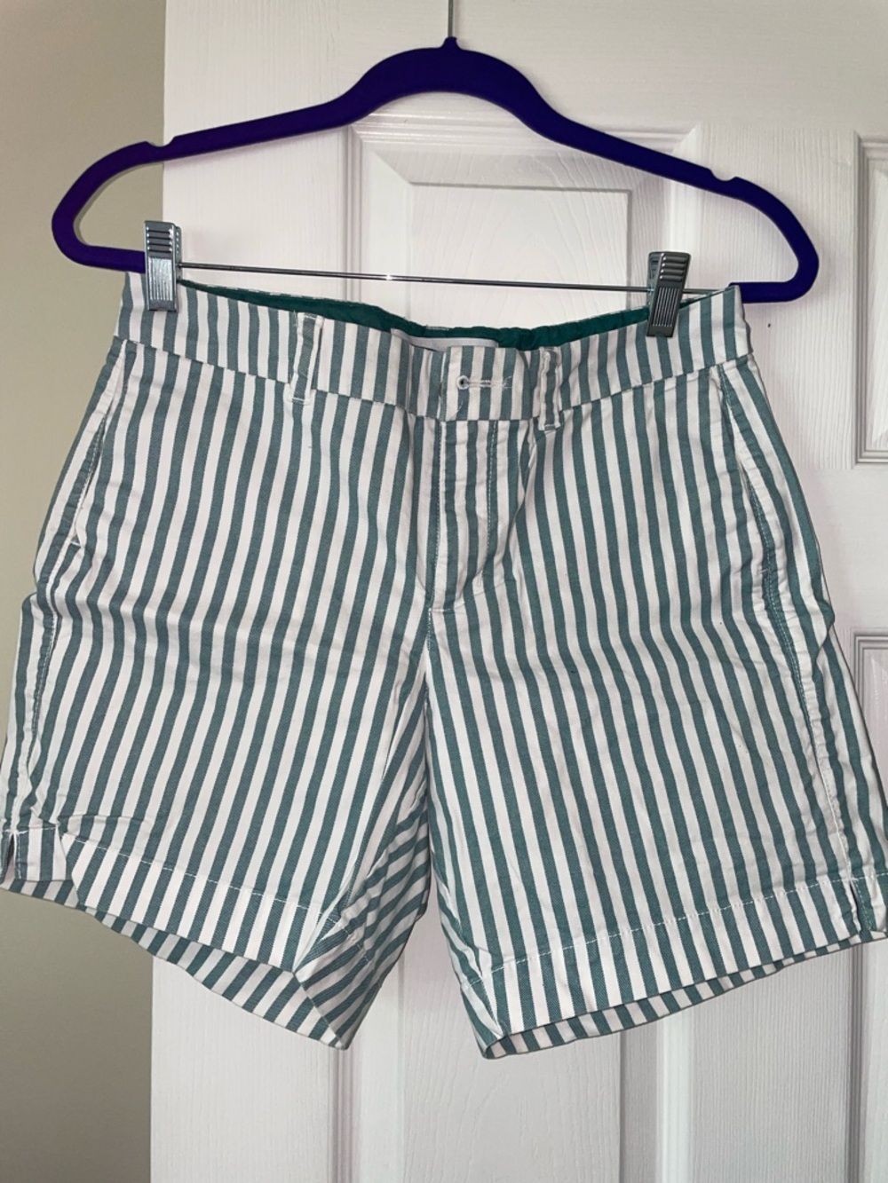 Old Navy Green and White Vertical Stripe Bermuda Shorts